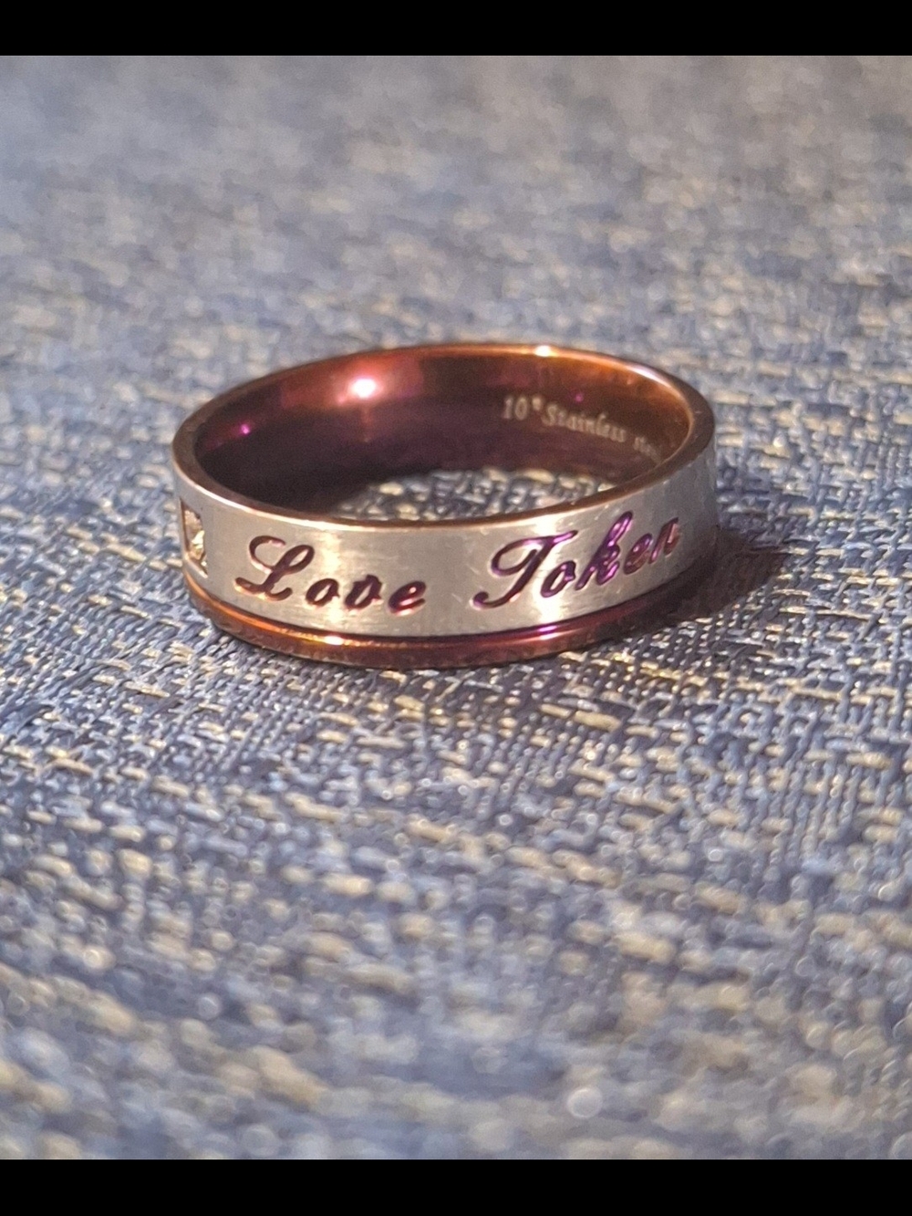 Love Token Two-Tone Stainless Steel Ring - Pink Accent